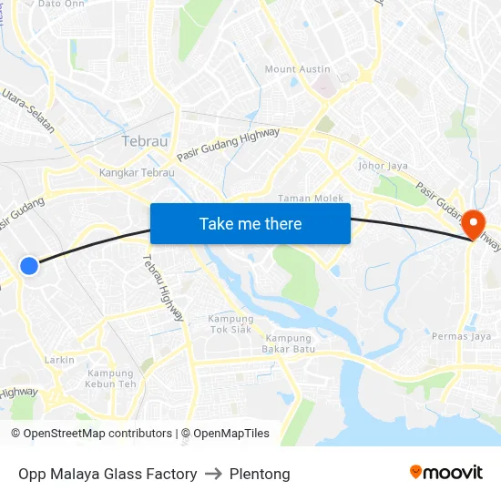 Opp Malaya Glass Factory to Plentong map
