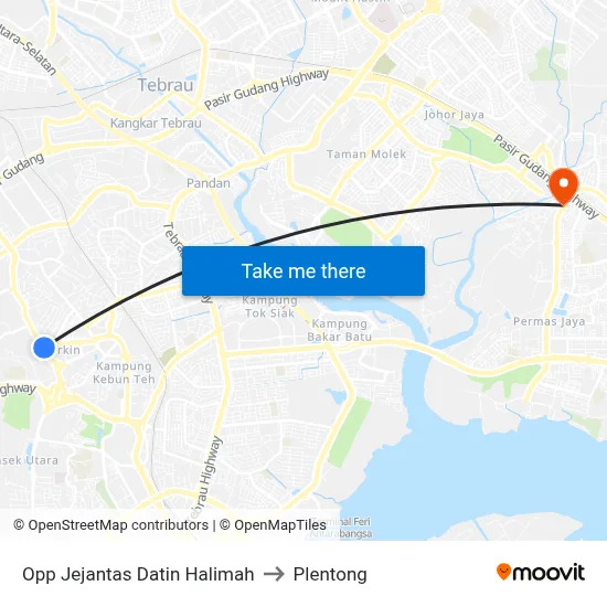 Opp Jejantas Datin Halimah to Plentong map