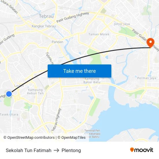 Sekolah Tun Fatimah to Plentong map