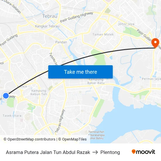 Asrama Putera Jalan Tun Abdul Razak to Plentong map