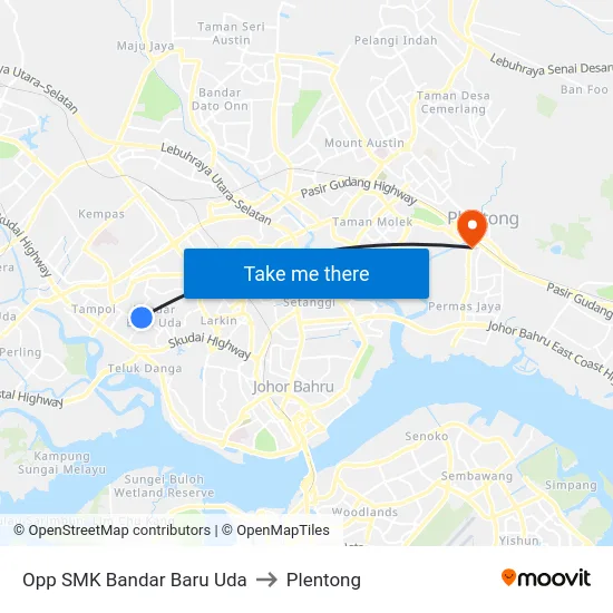 Opp SMK Bandar Baru Uda to Plentong map
