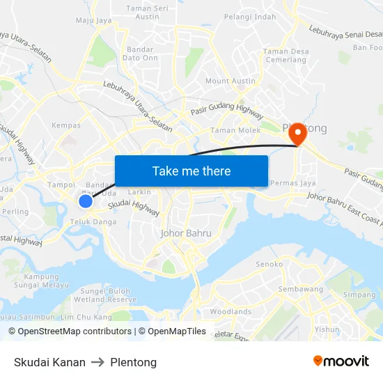 Skudai Kanan to Plentong map
