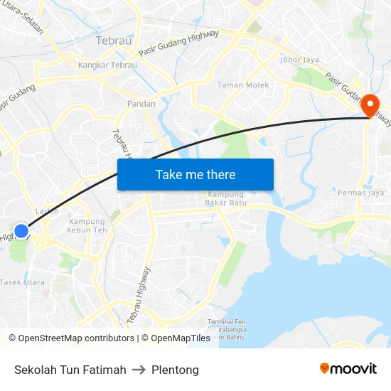 Sekolah Tun Fatimah to Plentong map