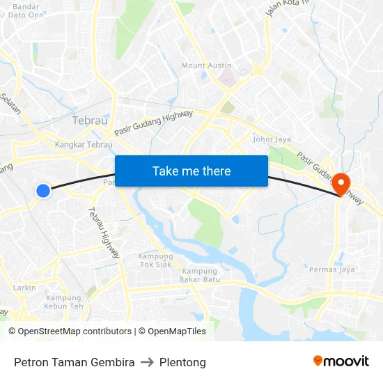 Petron Taman Gembira to Plentong map