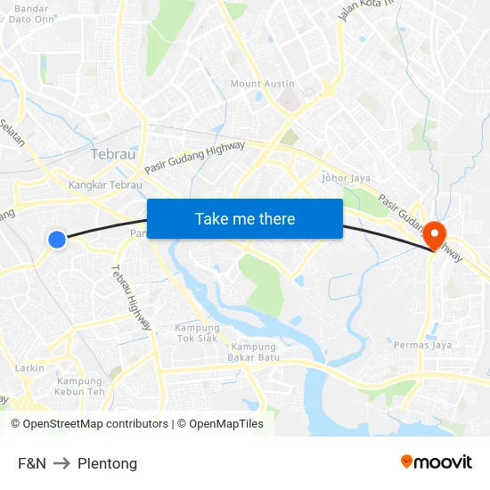 F&N to Plentong map