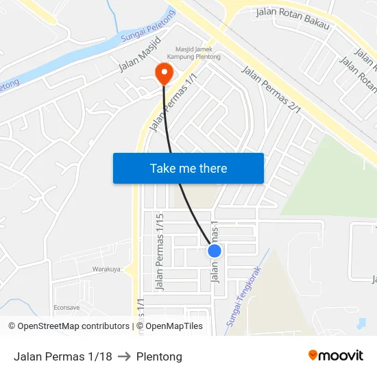 Jalan Permas 1/18 to Plentong map