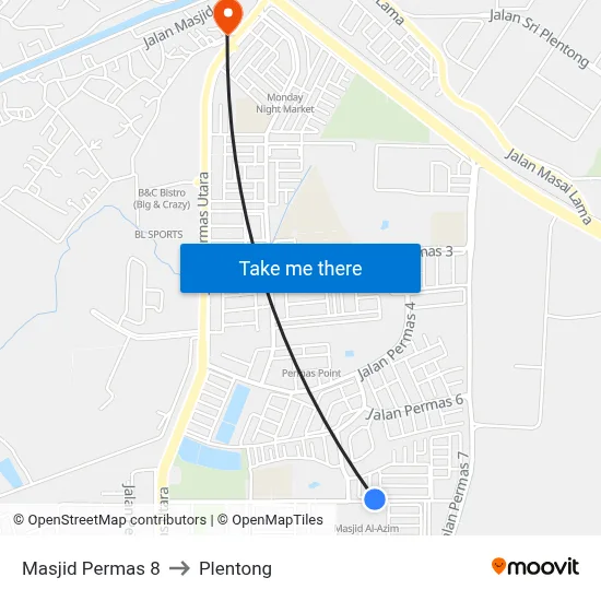Masjid Permas 8 to Plentong map