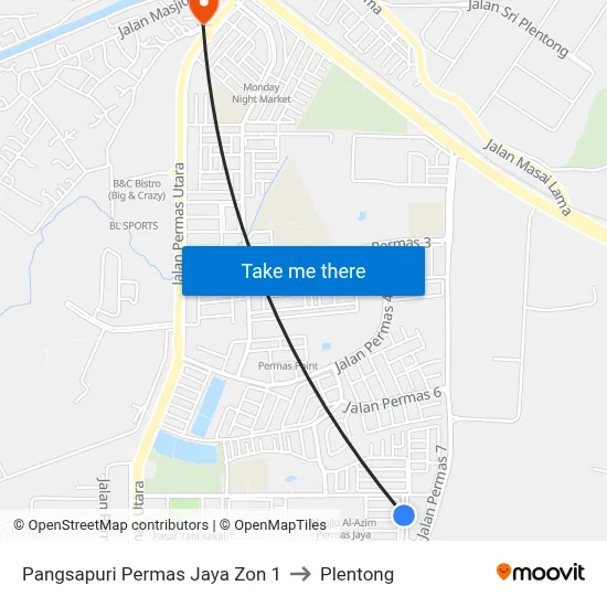 Pangsapuri Permas Jaya Zon 1 to Plentong map