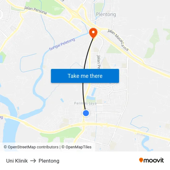 Uni Klinik to Plentong map