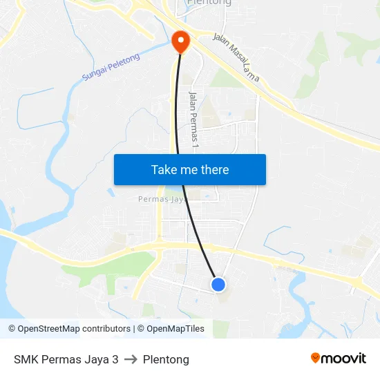 SMK Permas Jaya 3 to Plentong map