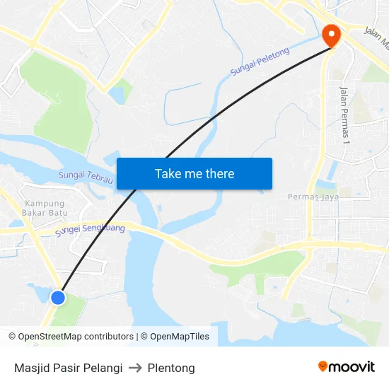 Masjid Pasir Pelangi to Plentong map