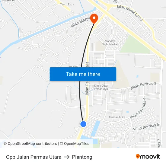 Opp Jalan Permas Utara to Plentong map