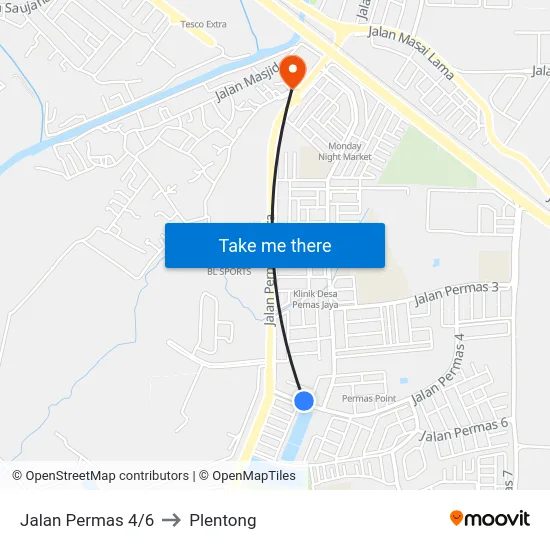 Jalan Permas 4/6 to Plentong map