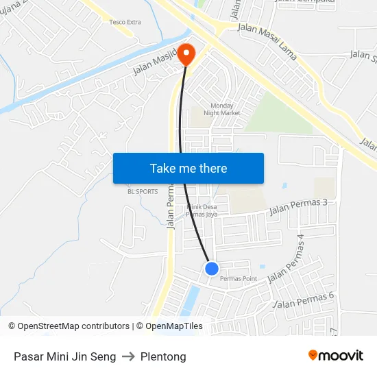 Pasar Mini Jin Seng to Plentong map