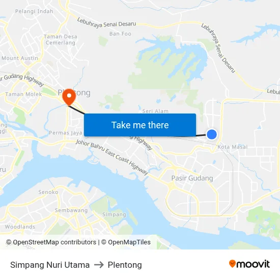 Simpang Nuri Utama to Plentong map