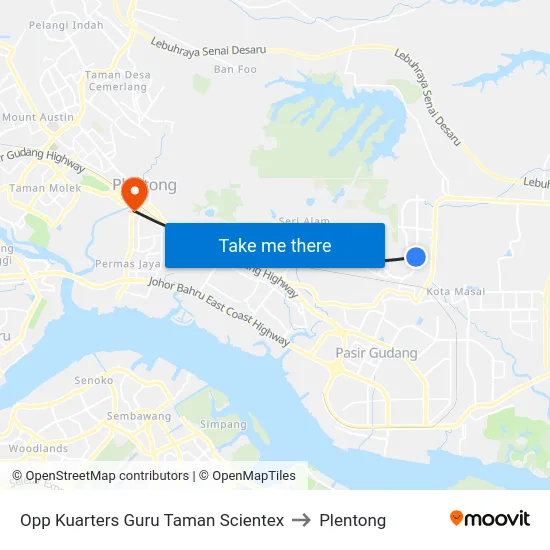 Opp Kuarters Guru Taman Scientex to Plentong map