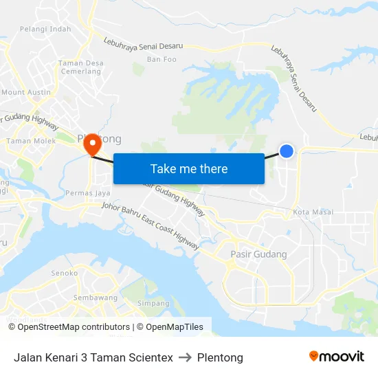 Jalan Kenari 3 Taman Scientex to Plentong map
