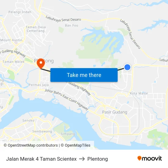 Jalan Merak 4 Taman Scientex to Plentong map