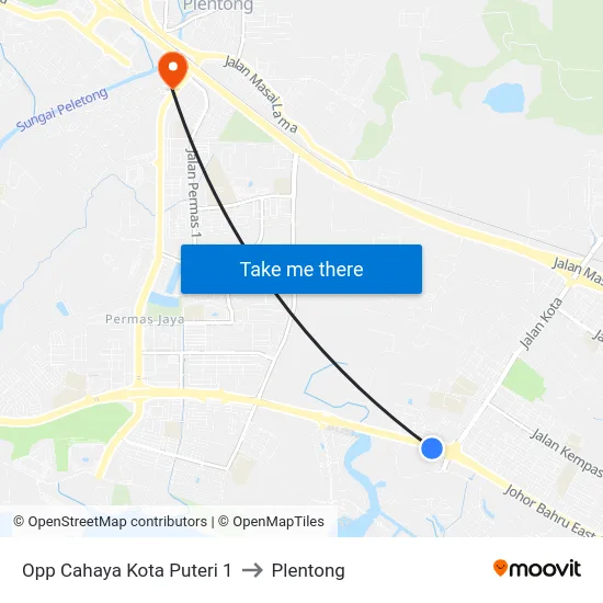 Opp Cahaya Kota Puteri 1 to Plentong map