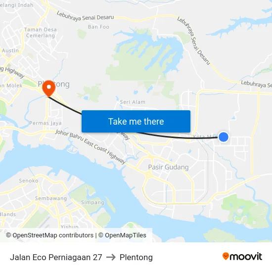 Jalan Eco Perniagaan 27 to Plentong map