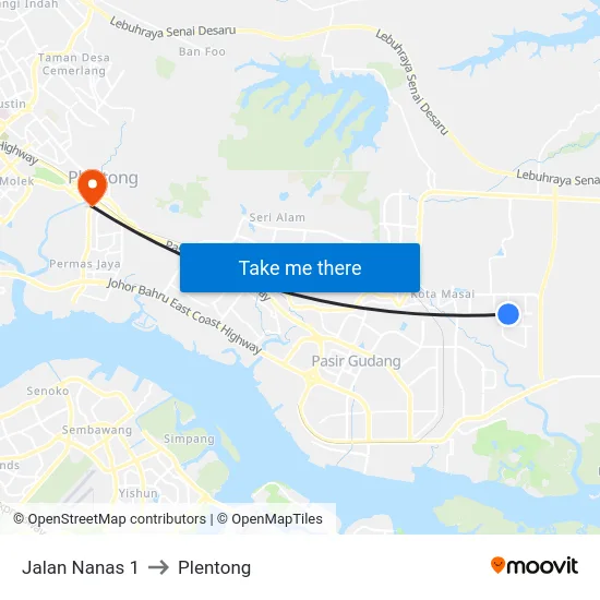 Jalan Nanas 1 to Plentong map