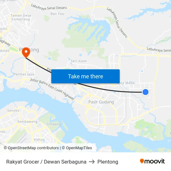 Rakyat Grocer / Dewan Serbaguna to Plentong map