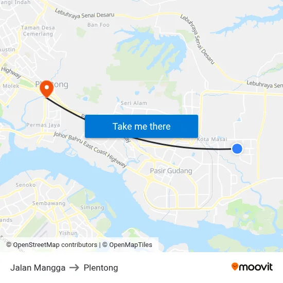Jalan Mangga to Plentong map