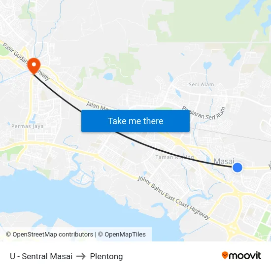 U - Sentral Masai to Plentong map