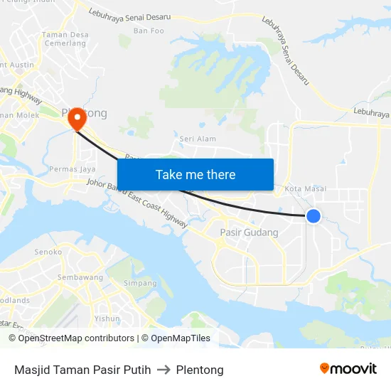 Masjid Taman Pasir Putih to Plentong map