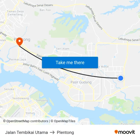 Jalan Tembikai Utama to Plentong map