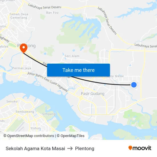 Sekolah Agama Kota Masai to Plentong map