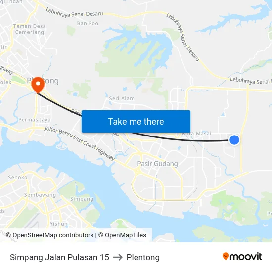 Simpang Jalan Pulasan 15 to Plentong map