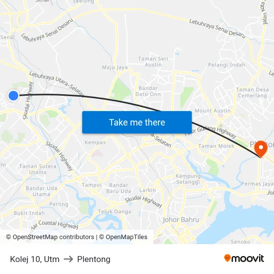 Kolej 10, Utm to Plentong map