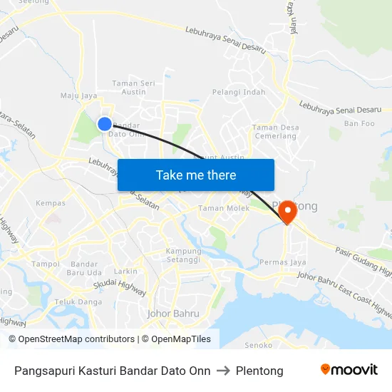 Pangsapuri Kasturi Bandar Dato Onn to Plentong map