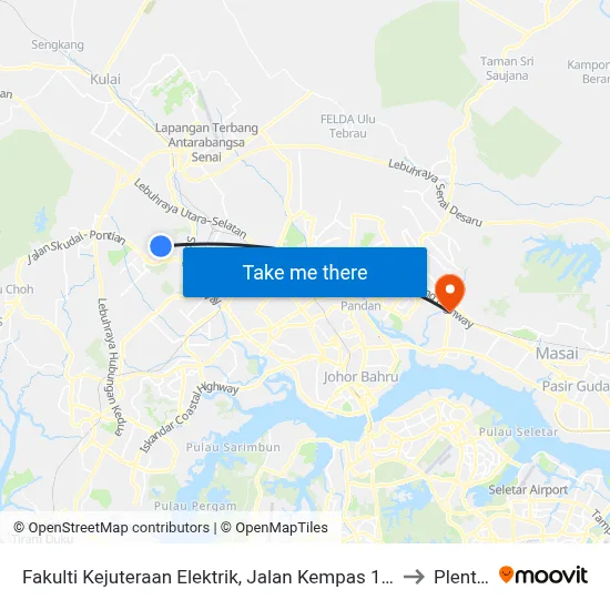 Fakulti Kejuteraan Elektrik, Jalan Kempas 1 (No Bus Stand) to Plentong map