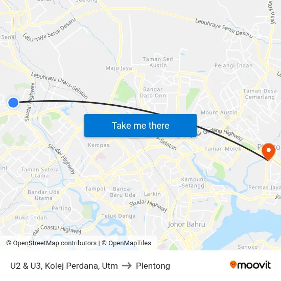 U2 & U3, Kolej Perdana, Utm to Plentong map