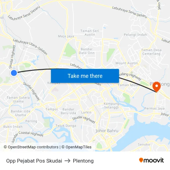 Opp Pejabat Pos Skudai to Plentong map