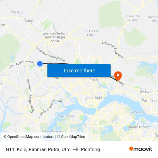 G11, Kolej Rahman Putra, Utm to Plentong map