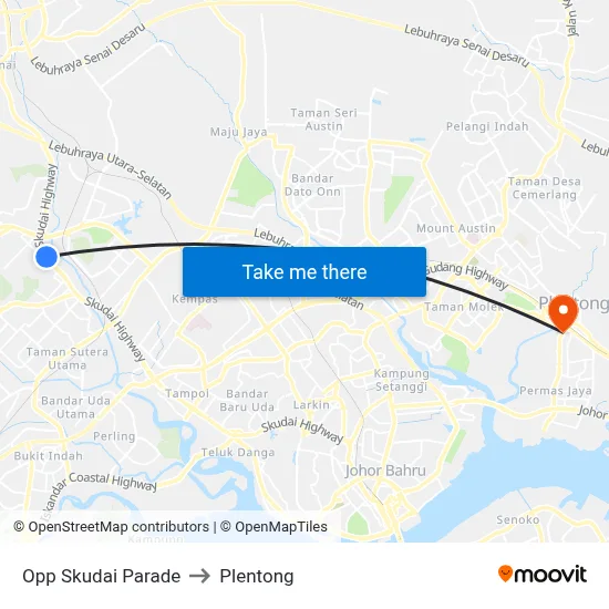 Opp Skudai Parade to Plentong map