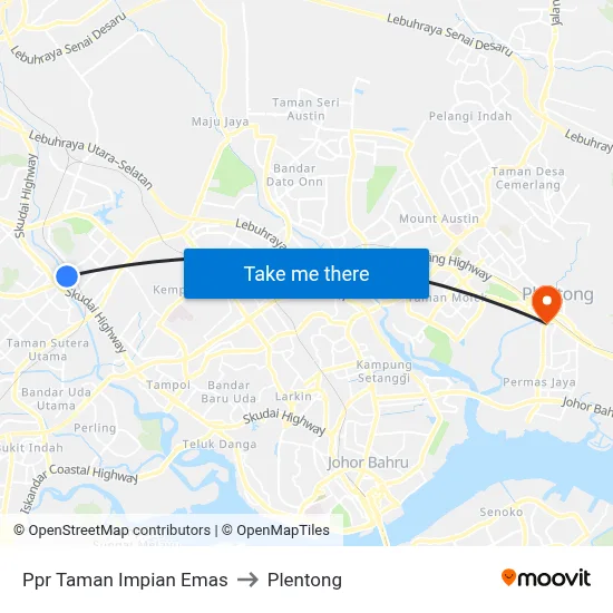 Ppr Taman Impian Emas to Plentong map