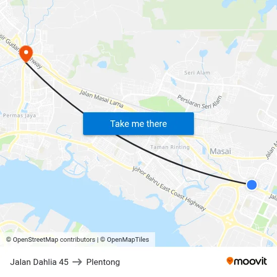 Jalan Dahlia 45 to Plentong map