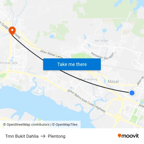 Tmn Bukit Dahlia to Plentong map