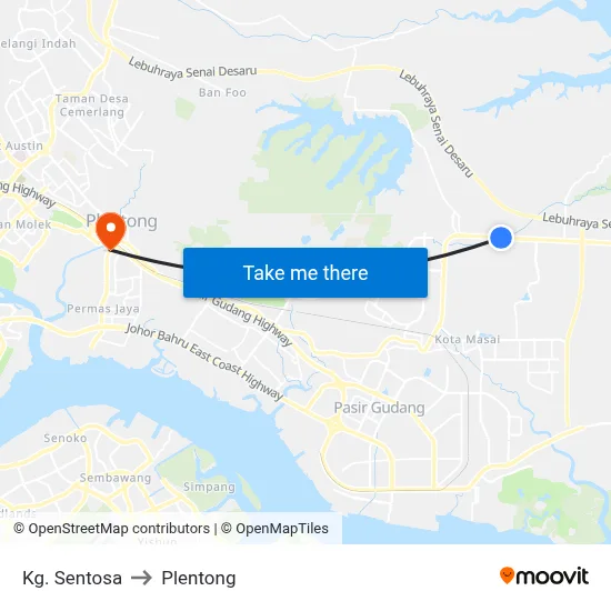 Kg. Sentosa to Plentong map