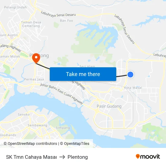 SK Tmn Cahaya Masaı to Plentong map