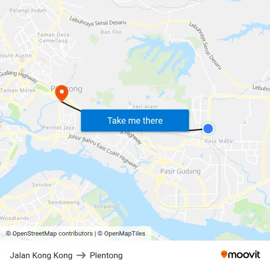 Jalan Kong Kong to Plentong map