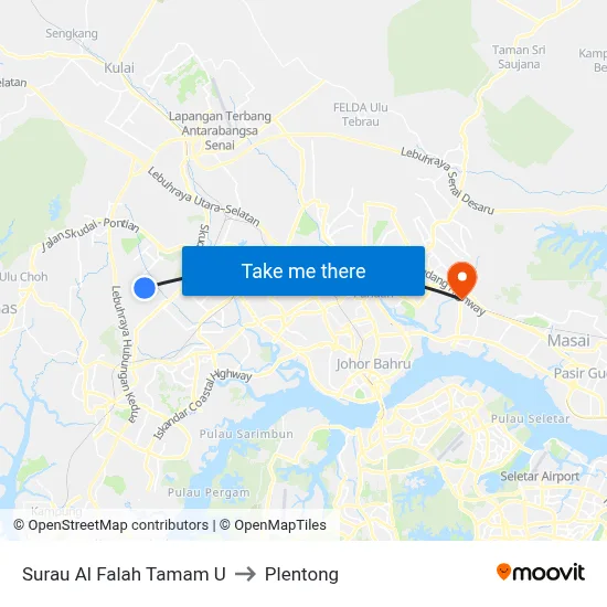 Surau Al Falah Tamam U to Plentong map
