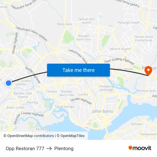 Opp Restoran 777 to Plentong map