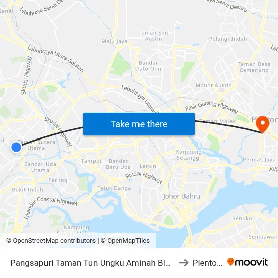 Pangsapuri Taman Tun Ungku Aminah Block 58 to Plentong map