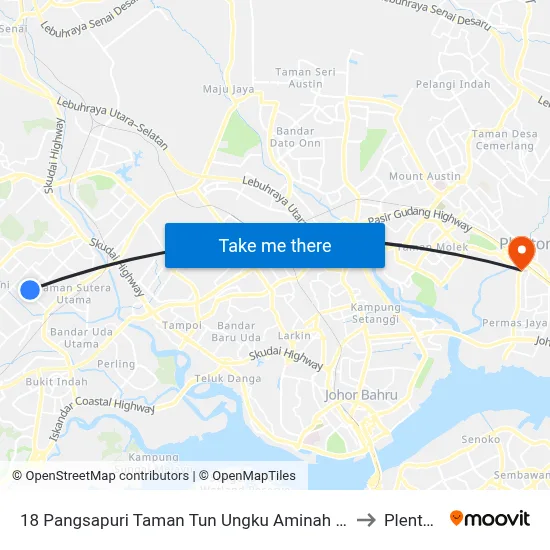 18 Pangsapuri Taman Tun Ungku Aminah Block 34 to Plentong map