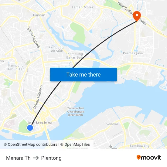 Menara Th to Plentong map